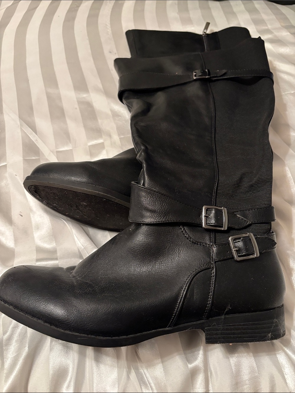 cloudwalkers Black Mid-Calf Buckle-Heel Women's Boots